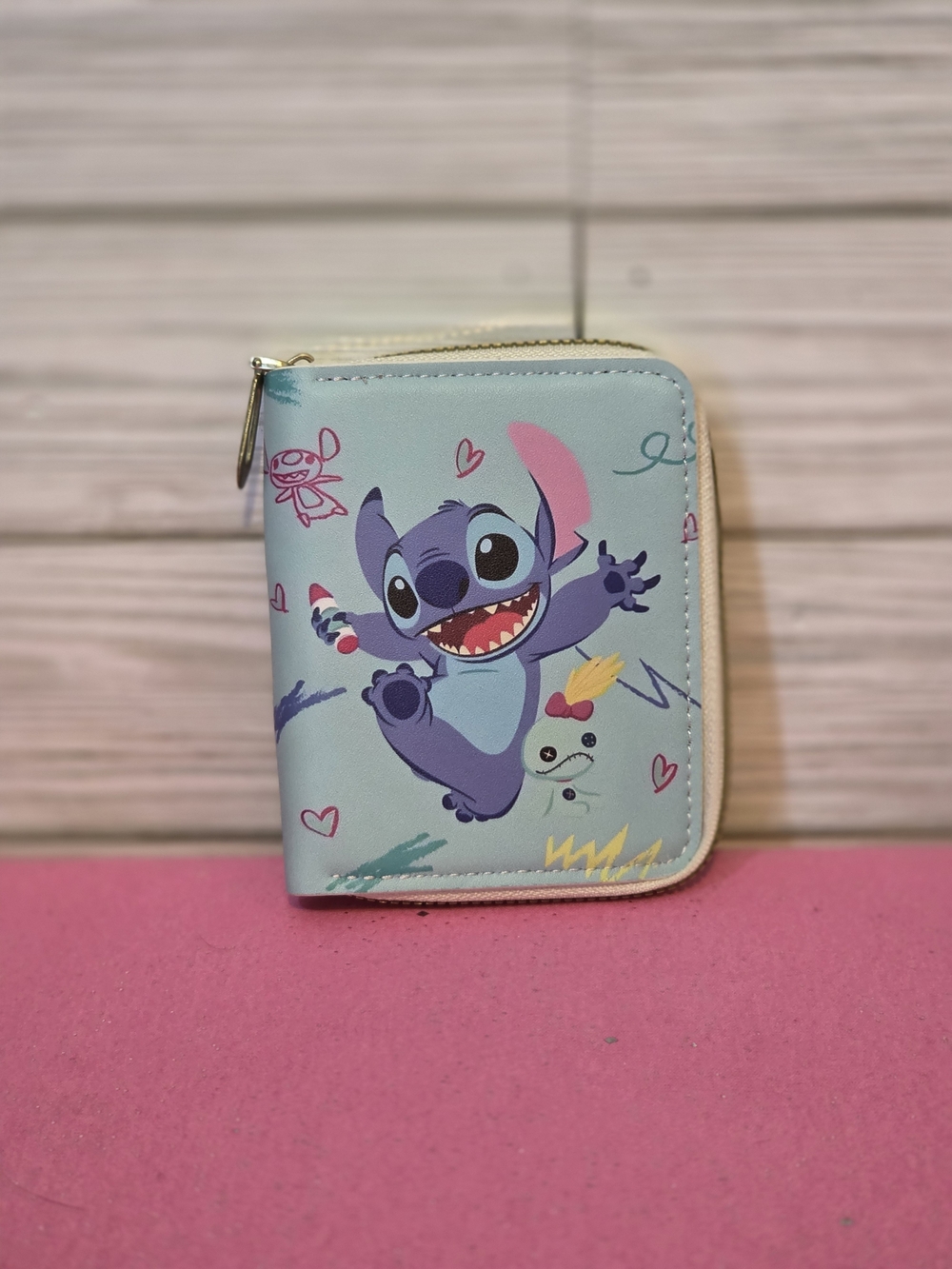 Disney Lilo & Stitch Stitch Character Theme Zip-Around Wallet, Light Blue